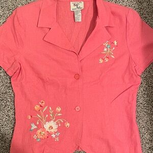 Pink Embroidered Short Sleeve Blazer